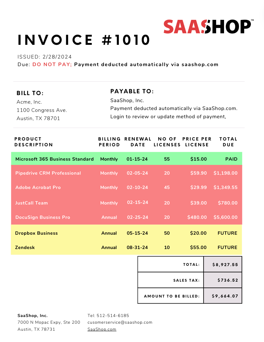 SaaShop Invoice example